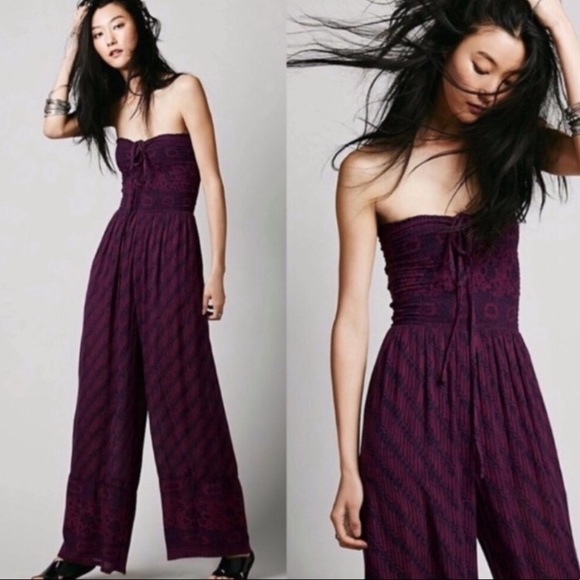 Free People Pants - Free People | Purple Smock Front Wide Leg Halter Jumpsuit
